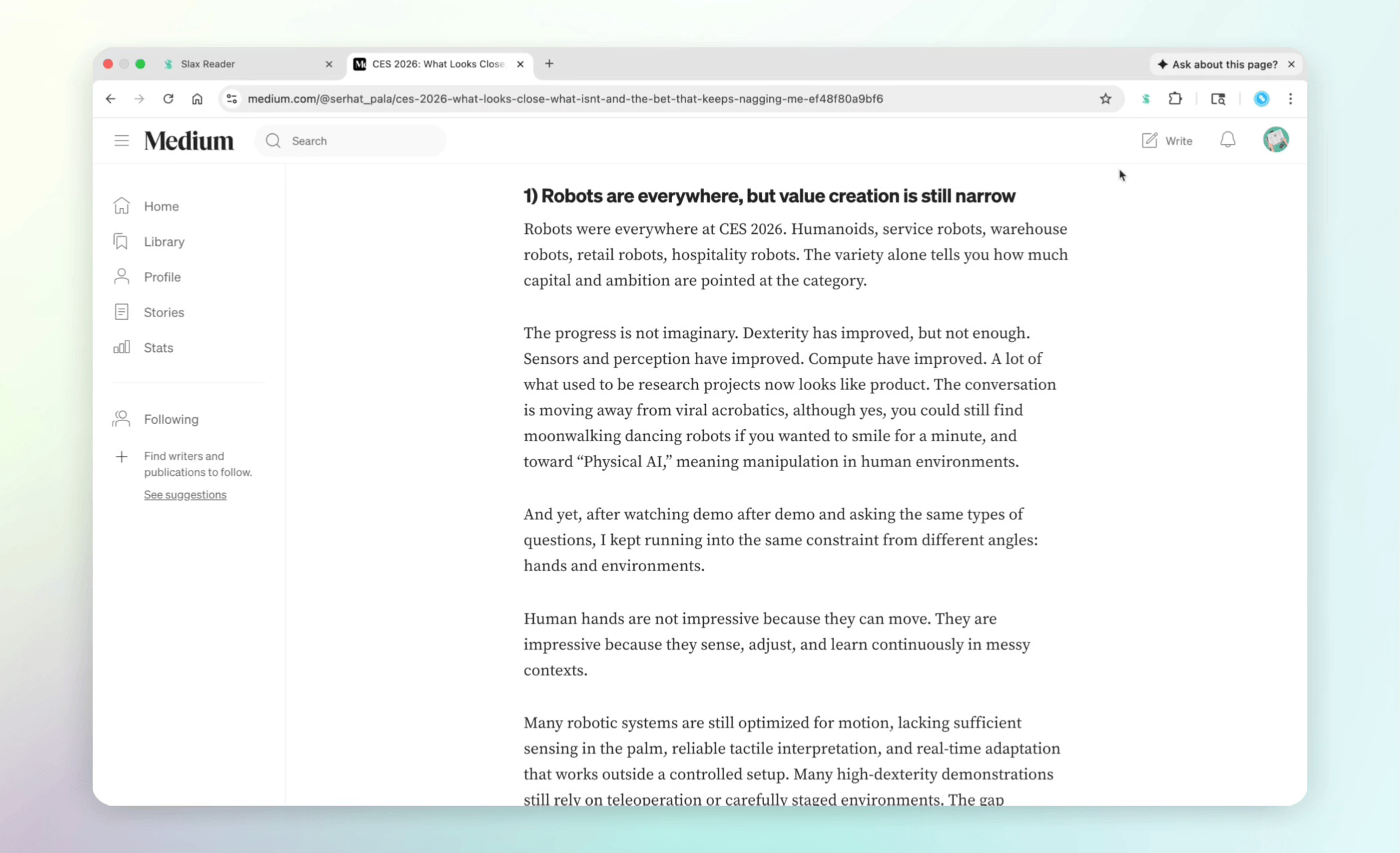 Slax Reader chrome browser extension: one-click web article saving